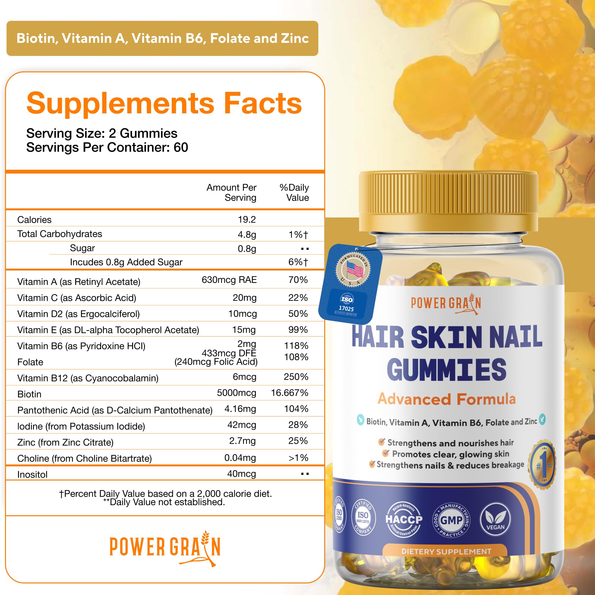 Power Grain blueberry-flavored gummy close-up for a delicious daily boost.