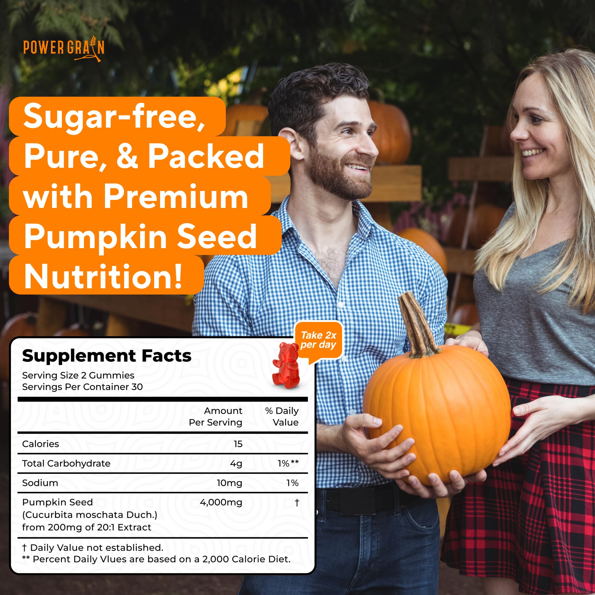 Power Grain vegan, non-GMO gummies label showcasing clean nutrition