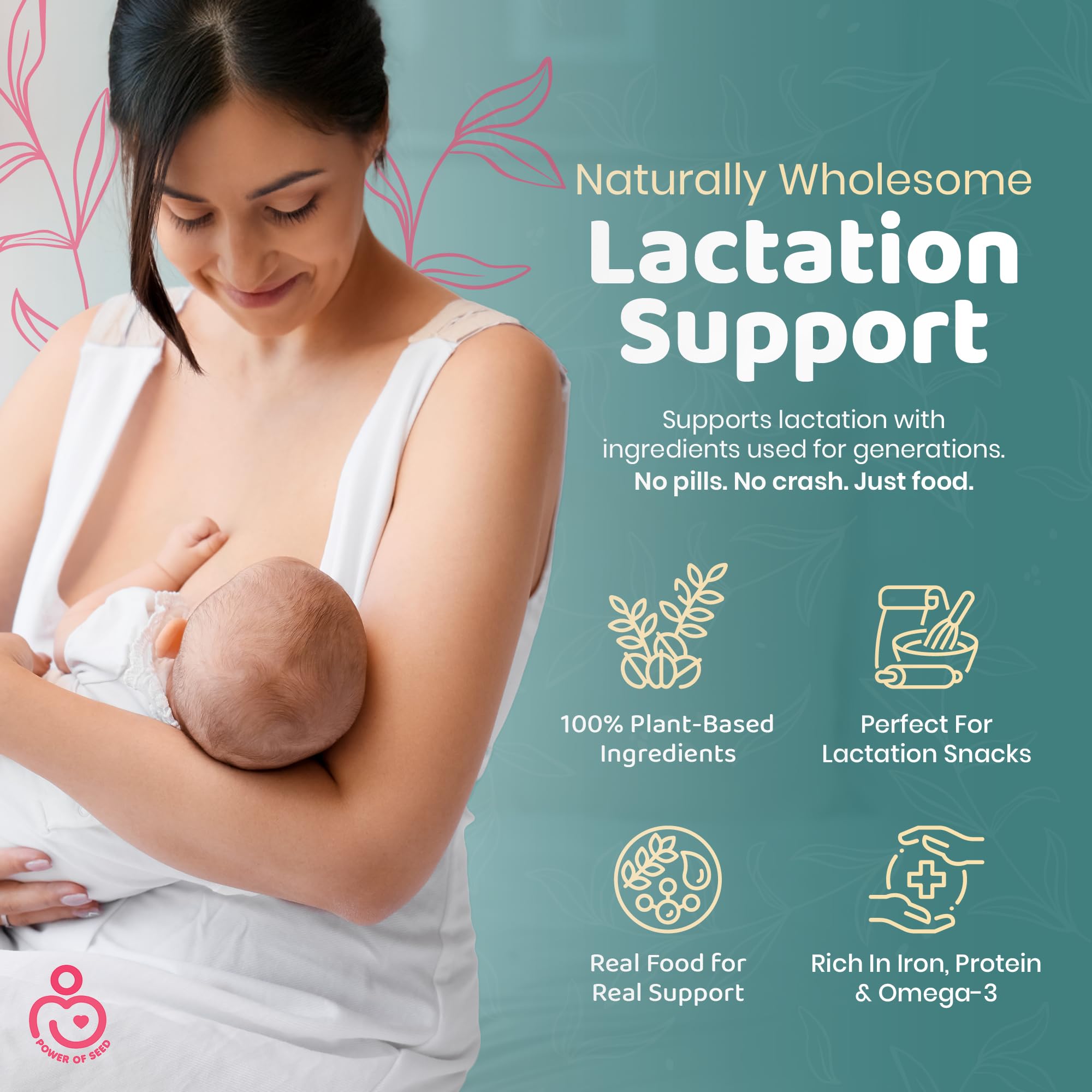 Power of Seed Milkrush oats, seeds, and almonds blend for natural lactation support.