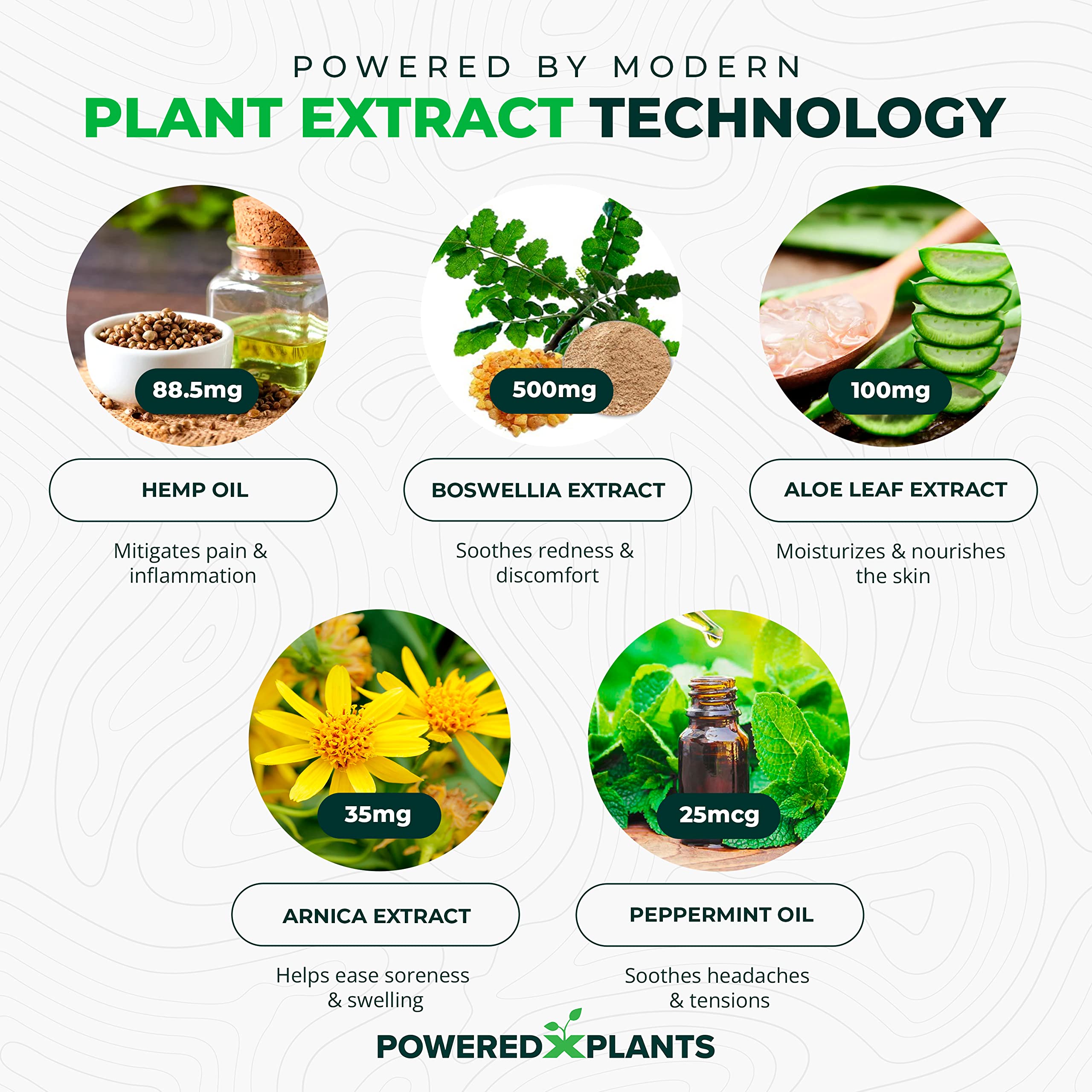Powered X Plants label shot emphasizes hemp oil blend and extra strength.
