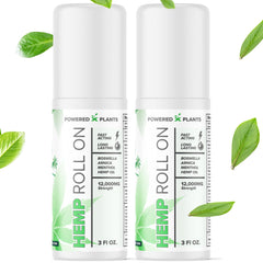Powered X Plants hemp oil roll-on front view with two-pack for targeted muscle relief