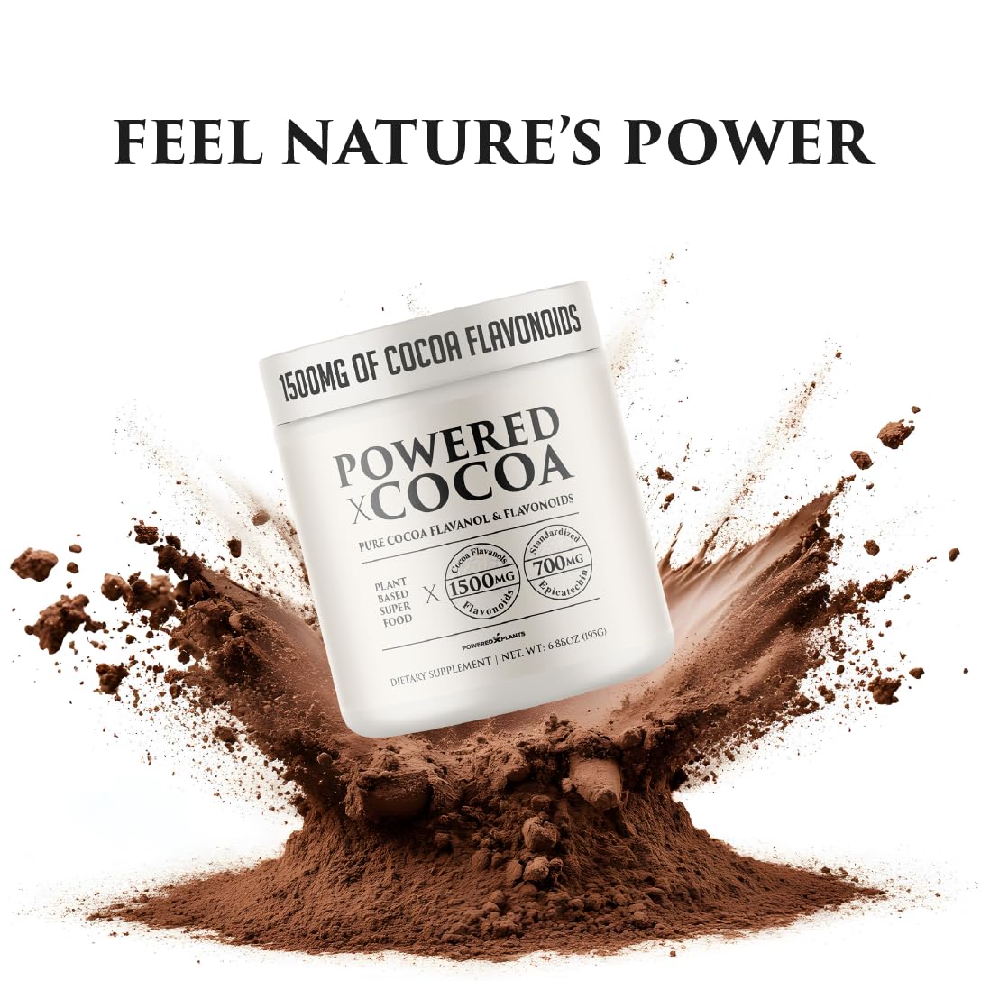 Powered X Plants High Flavanol Cocoa Powder baking image shows versatile kitchen use.
