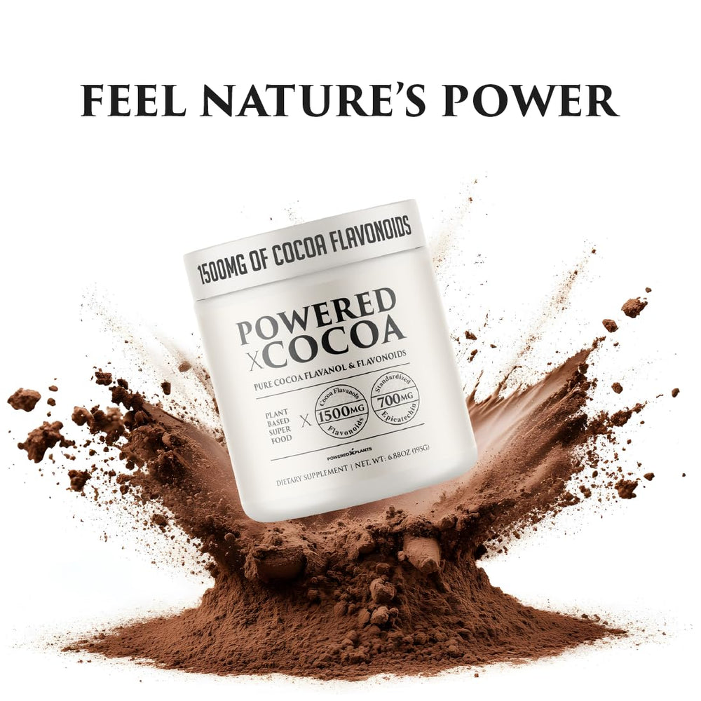 Powered X Plants High Flavanol Cocoa Powder baking image shows versatile kitchen use.