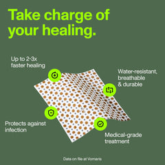 PowerHeal bandage kit cut-to-fit demonstrates customizable sizing for various wounds.