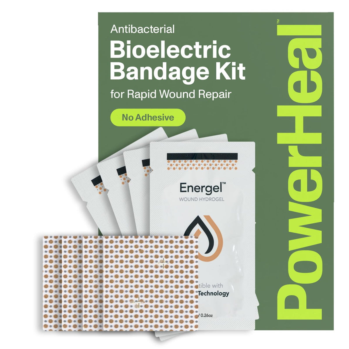 PowerHeal bioelectric bandage kit packaging for convenient at-home wound care.
