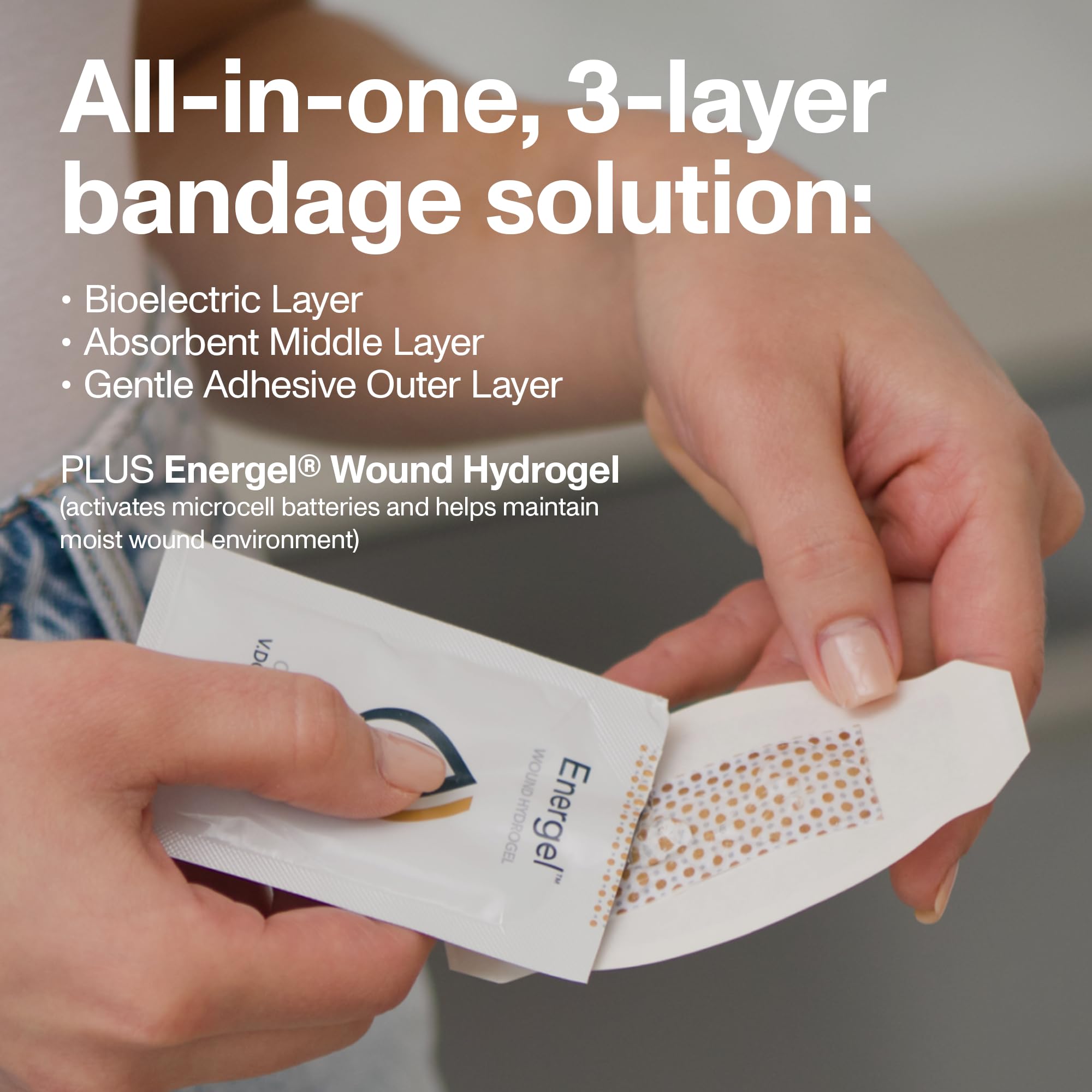 PowerHeal bioelectric pad embedded bandage delivers electrical support for wounds.