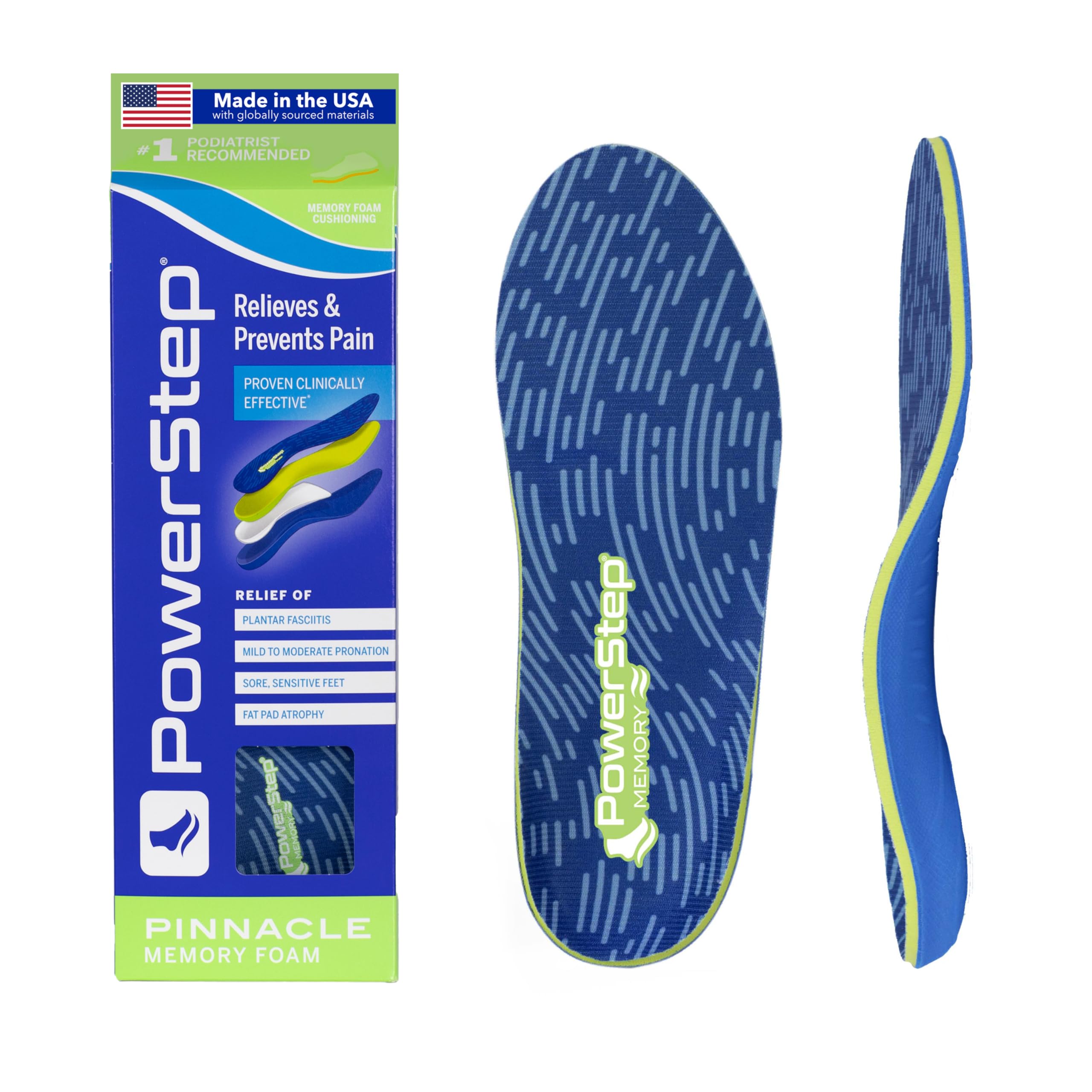 PowerStep Pinnacle memory foam insole with heel cradle for all-day comfort