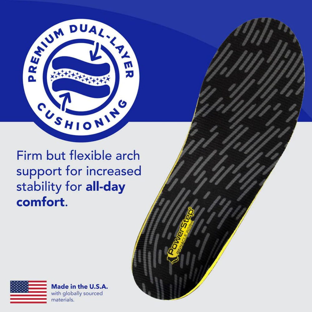 PowerStep Pinnacle Work neutral arch support promotes alignment and stability.