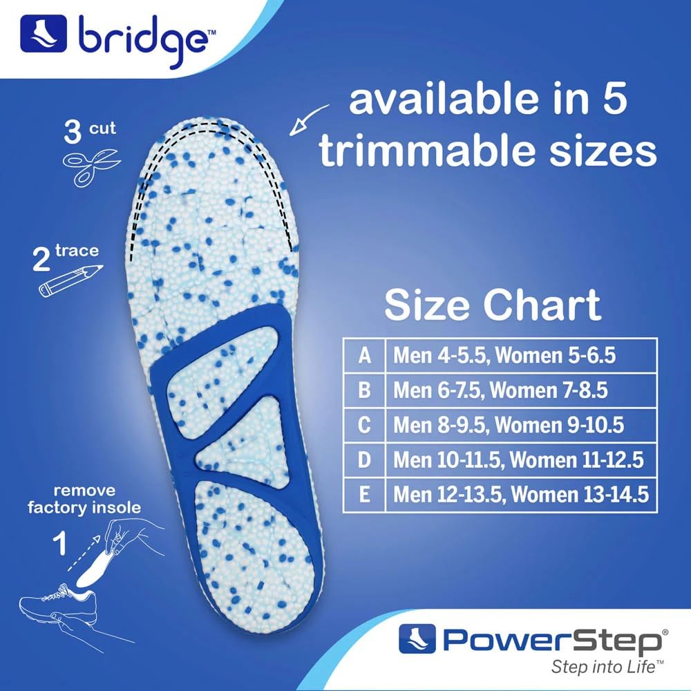 PowerStep Bridge heel-arch stability supports natural stride for everyday comfort.