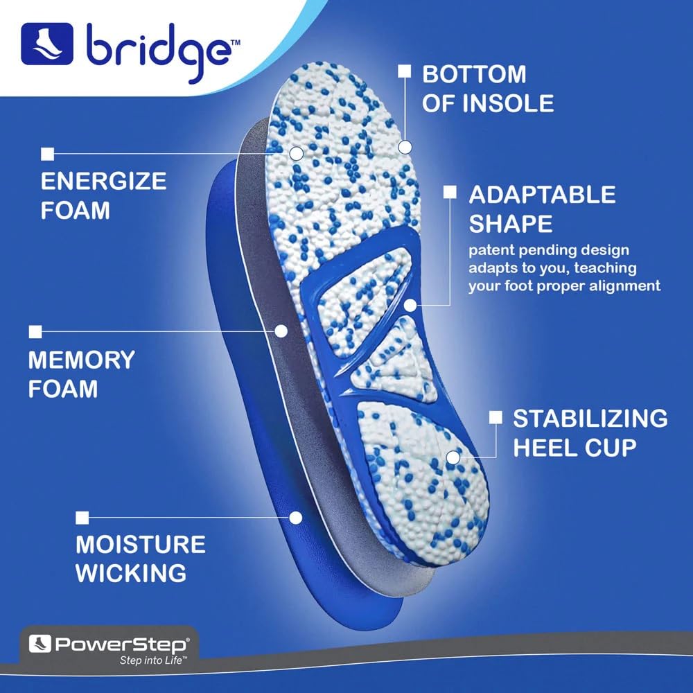 PowerStep Bridge memory foam layers provide cushion with even weight distribution.