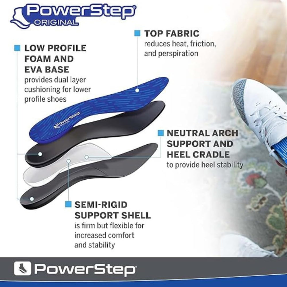 PowerStep Original neutral arch support provides stability for the foot