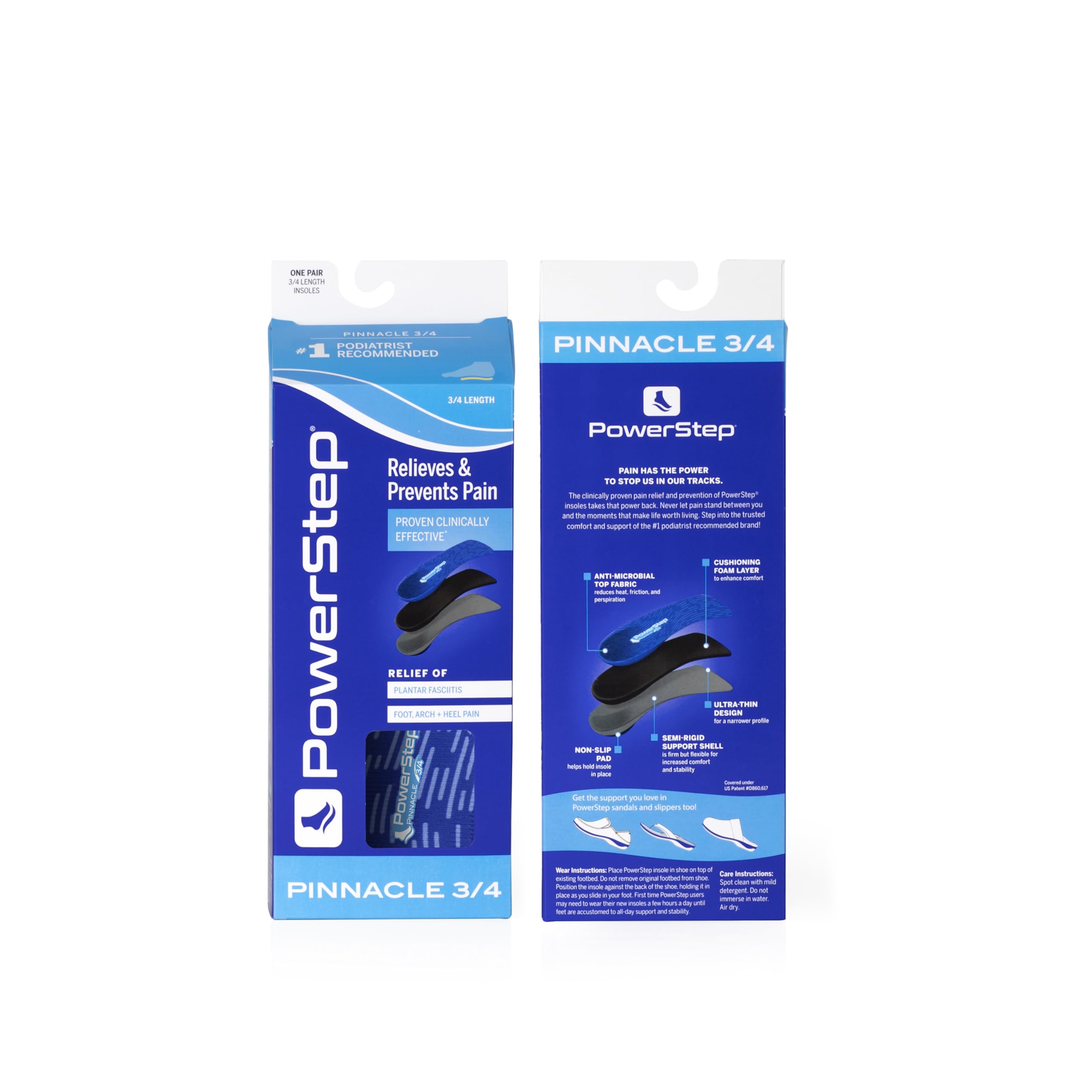 Slim-edge Pinnacle insole fits tight shoes without bulk.