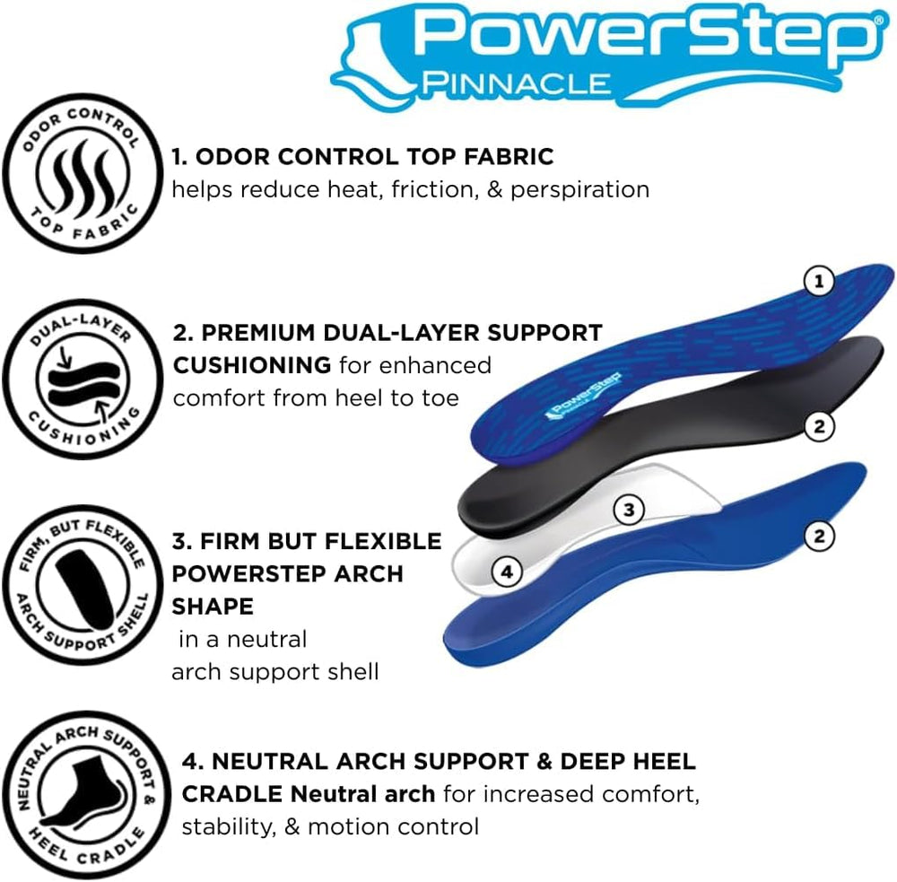PowerStep Pinnacle firm shell delivers controlled support for moderate pronation.