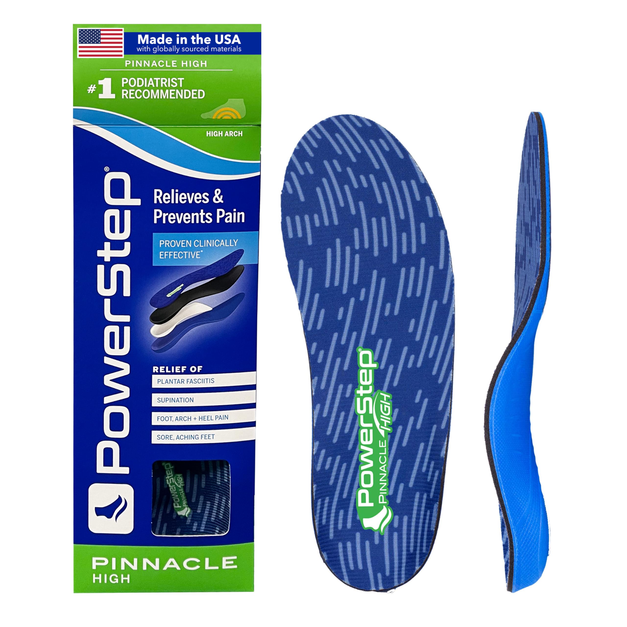 PowerStep Pinnacle high-arch orthotics provide firm arch support for better foot alignment.