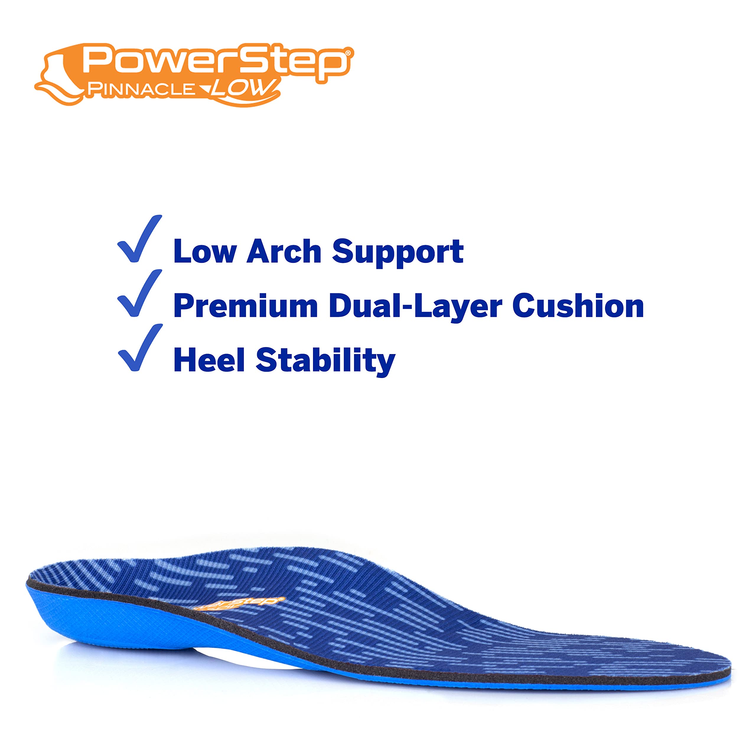 PowerStep Pinnacle Low insoles shown removable between shoes for versatility.