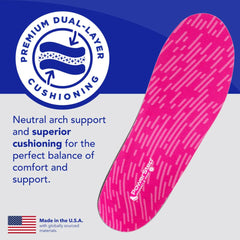 PowerStep Pinnacle Pink neutral arch support encourages balanced posture.