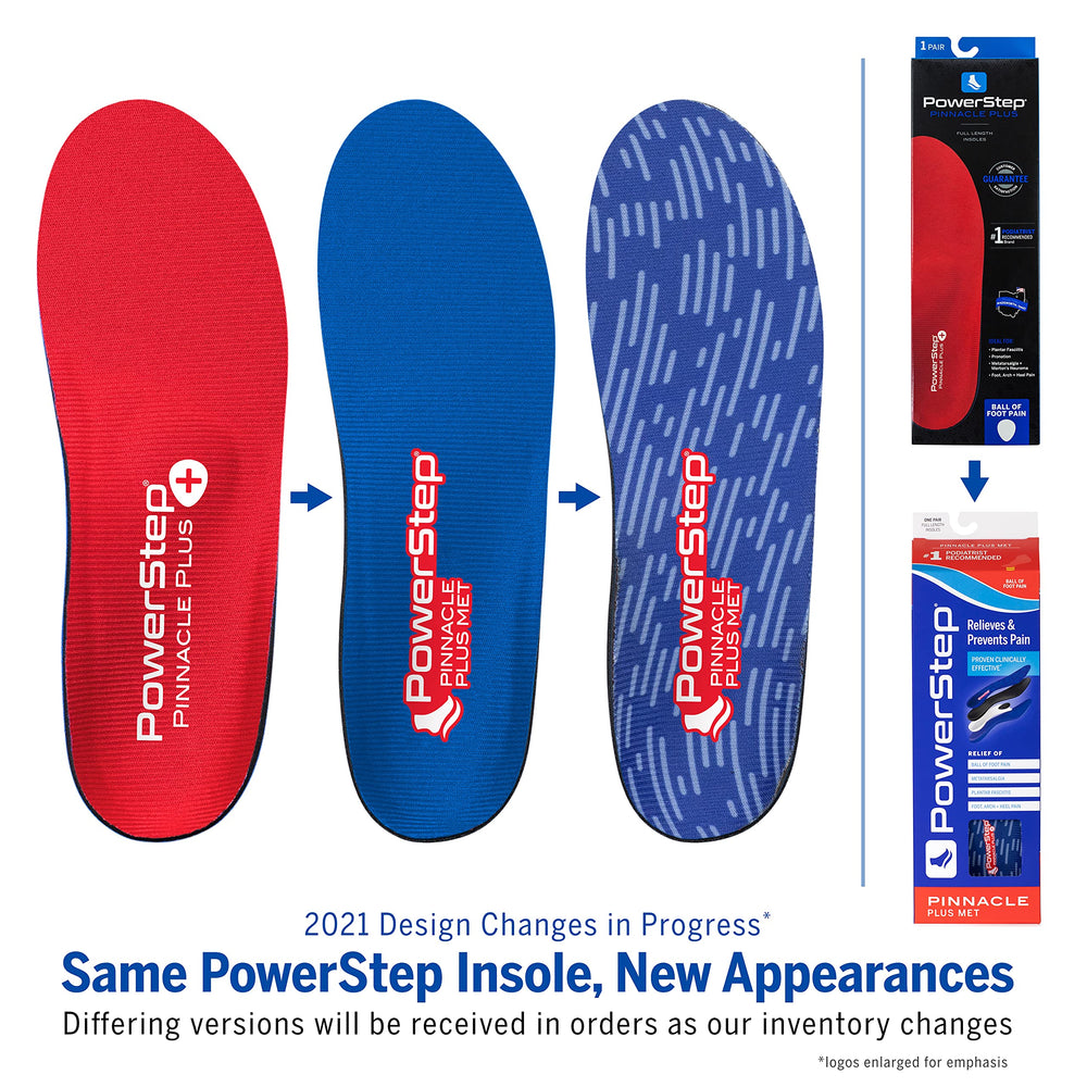 PowerStep Pinnacle Plus full-length insole cushions from heel to toe for all-day wear.