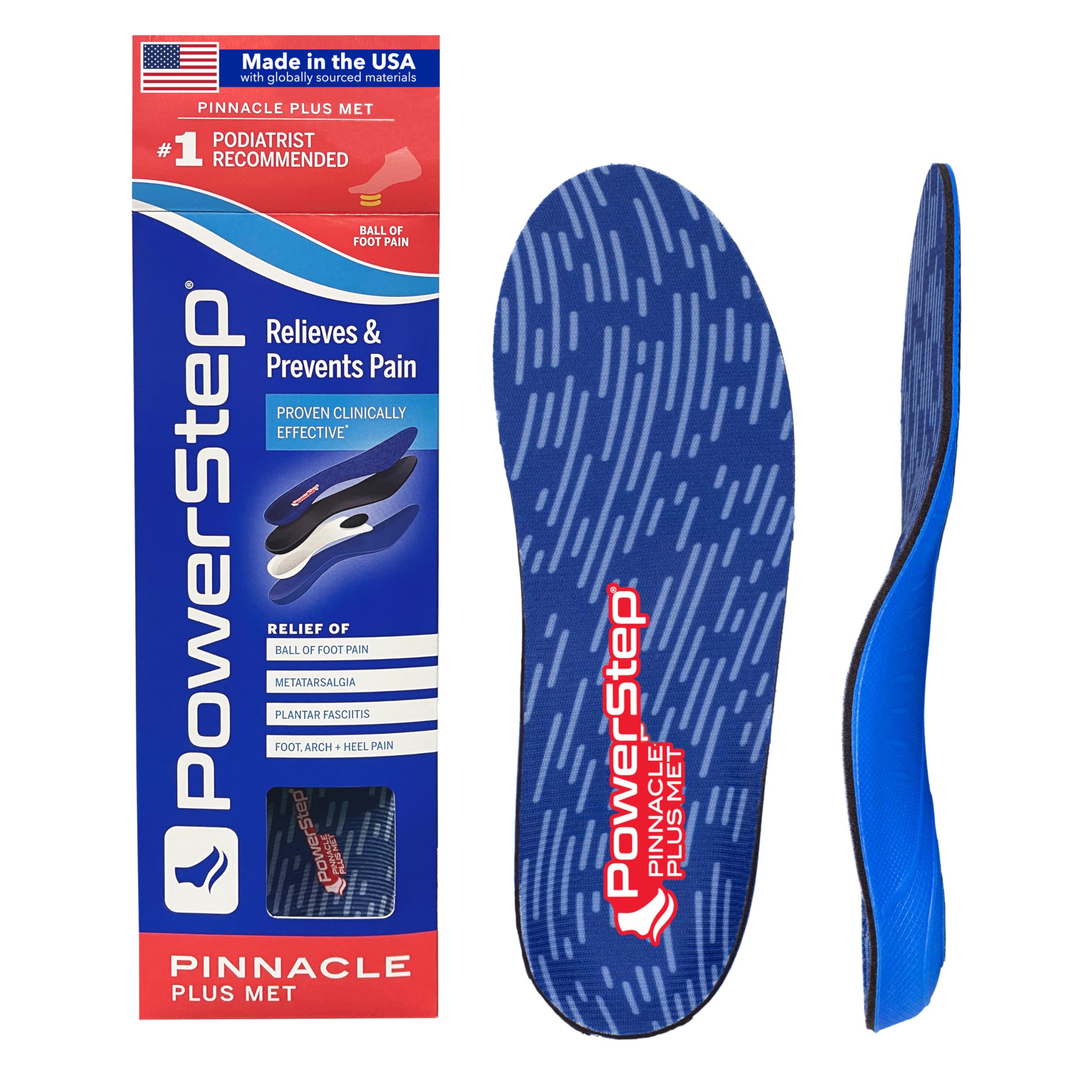 PowerStep Pinnacle Plus metatarsal pad insole supports ball of foot during daily wear