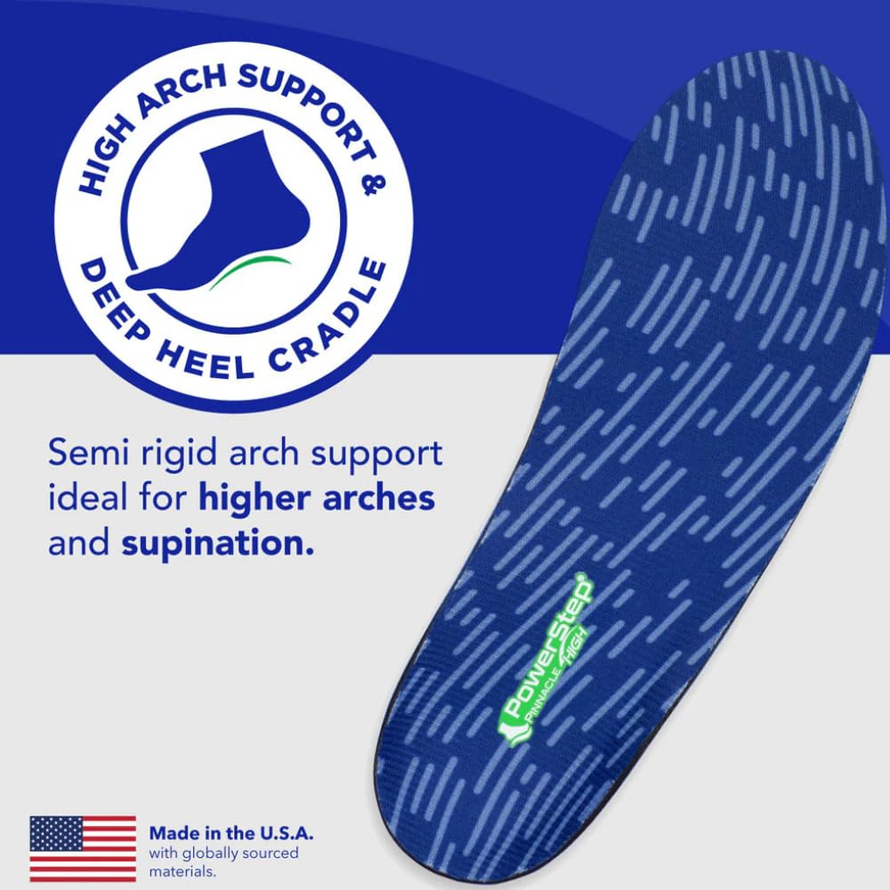 PowerStep Pinnacle insoles crafted in the USA for lasting durability.