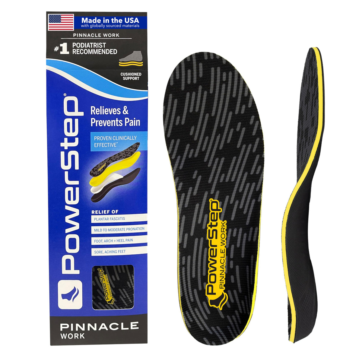 PowerStep Pinnacle Work insole arch support for all-day stability.