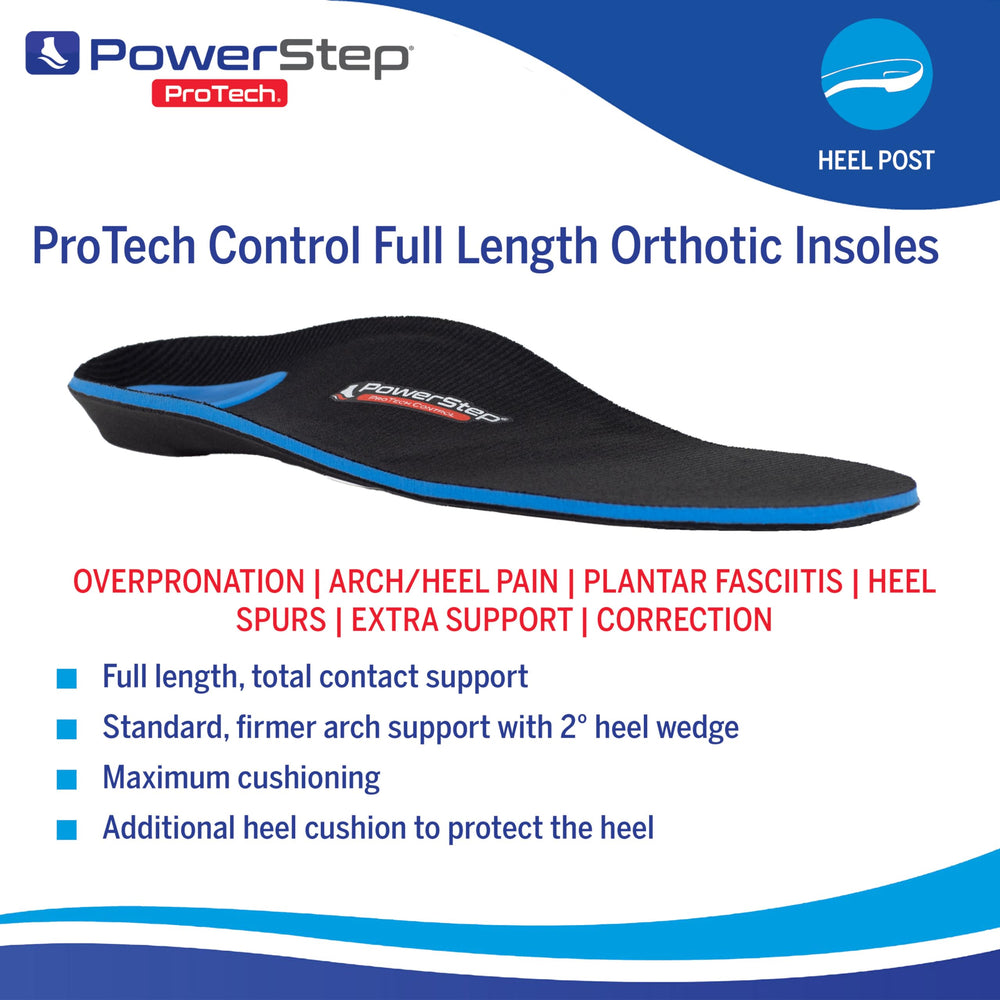 PowerStep ProTech Control Poron heel cushion adds plush comfort for long days.