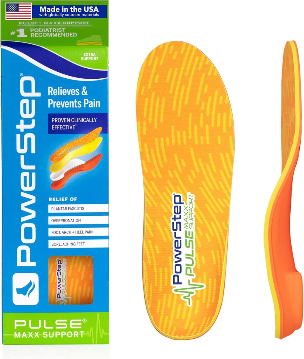 PowerStep Pulse Maxx insoles, full-length, for running with stable arch support.