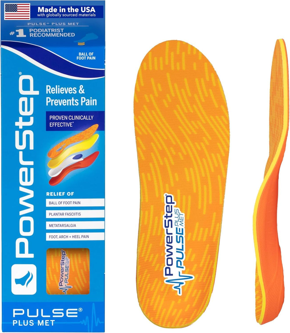 PowerStep Pulse Plus Met full-length insole offers metatarsal support for daily running comfort.