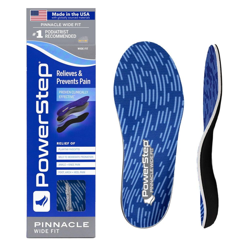 PowerStep Wide Fit insoles showcase a deep heel cradle for stability during daily wear.