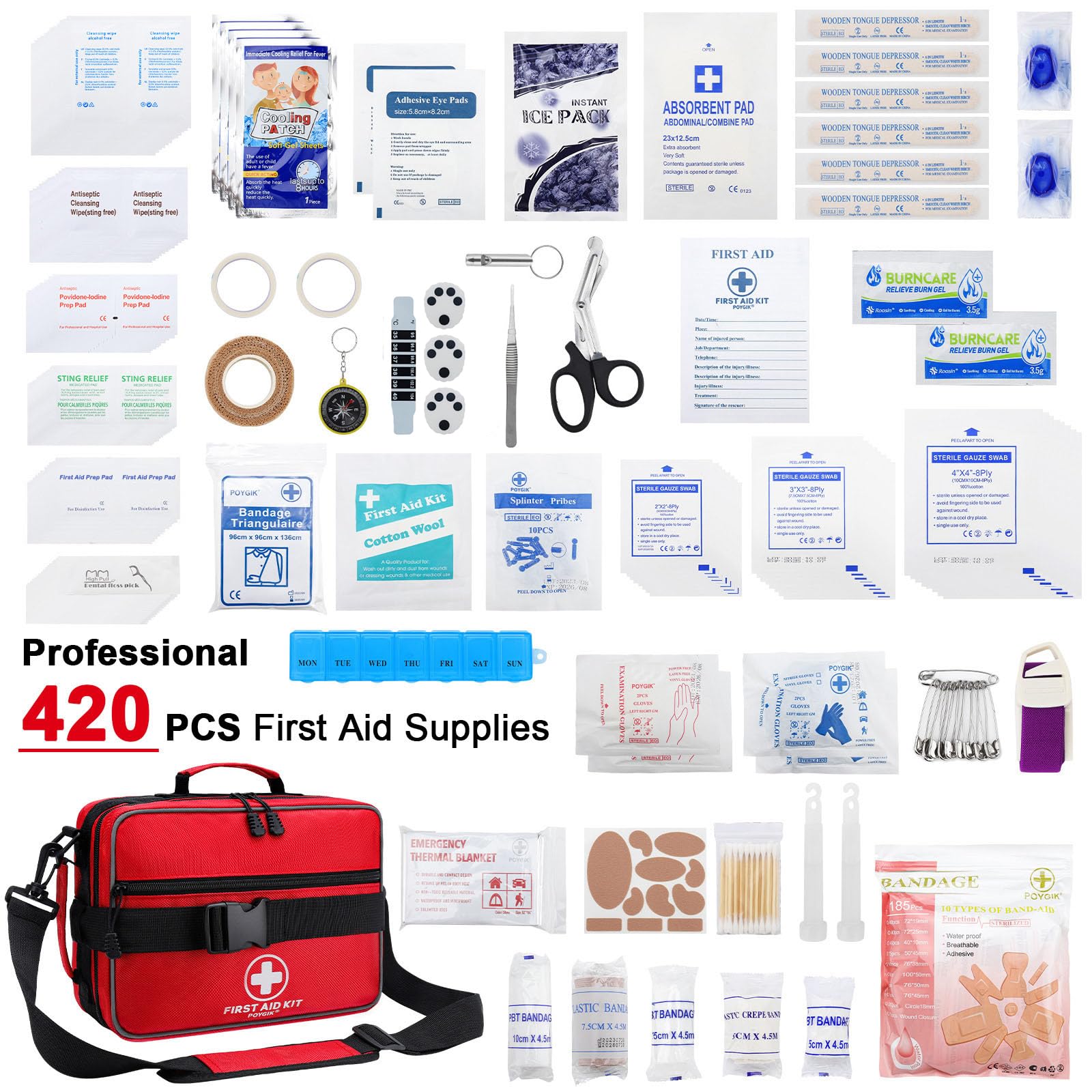 Poygik kit compartments labeled for fast locating medical supplies
