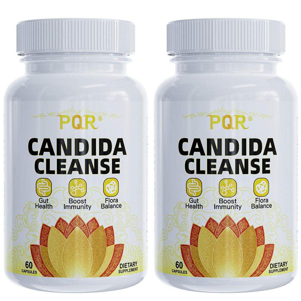 PQR Candida Cleanse bottle front shows the label for gut support.