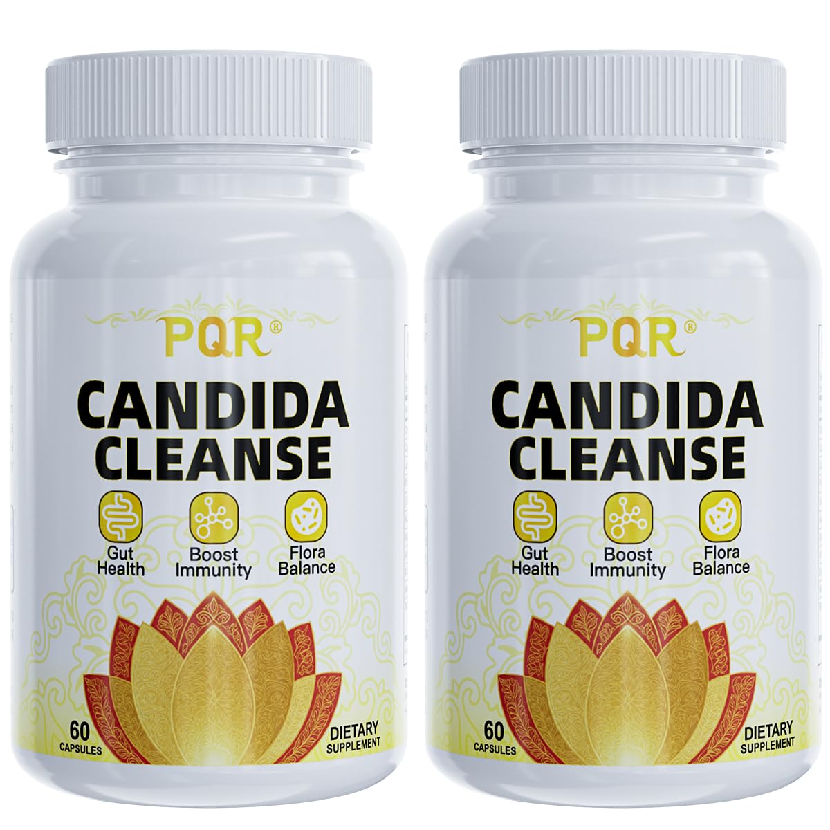 PQR Candida Cleanse bottle front shows the label for gut support.