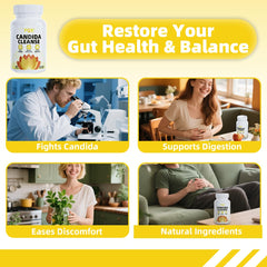 PQR Candida Cleanse capsules close-up highlights natural herbal formula.
