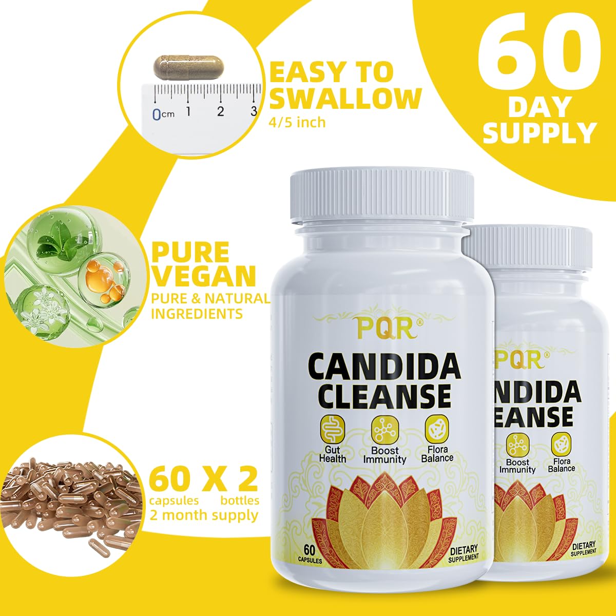 PQR Candida Cleanse daily routine scene suggests easy two-capsule regimen.