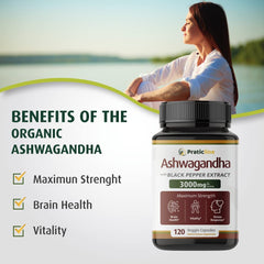 PRATIC LINE Ashwagandha capsules bottle emphasizing 3000 mg potency