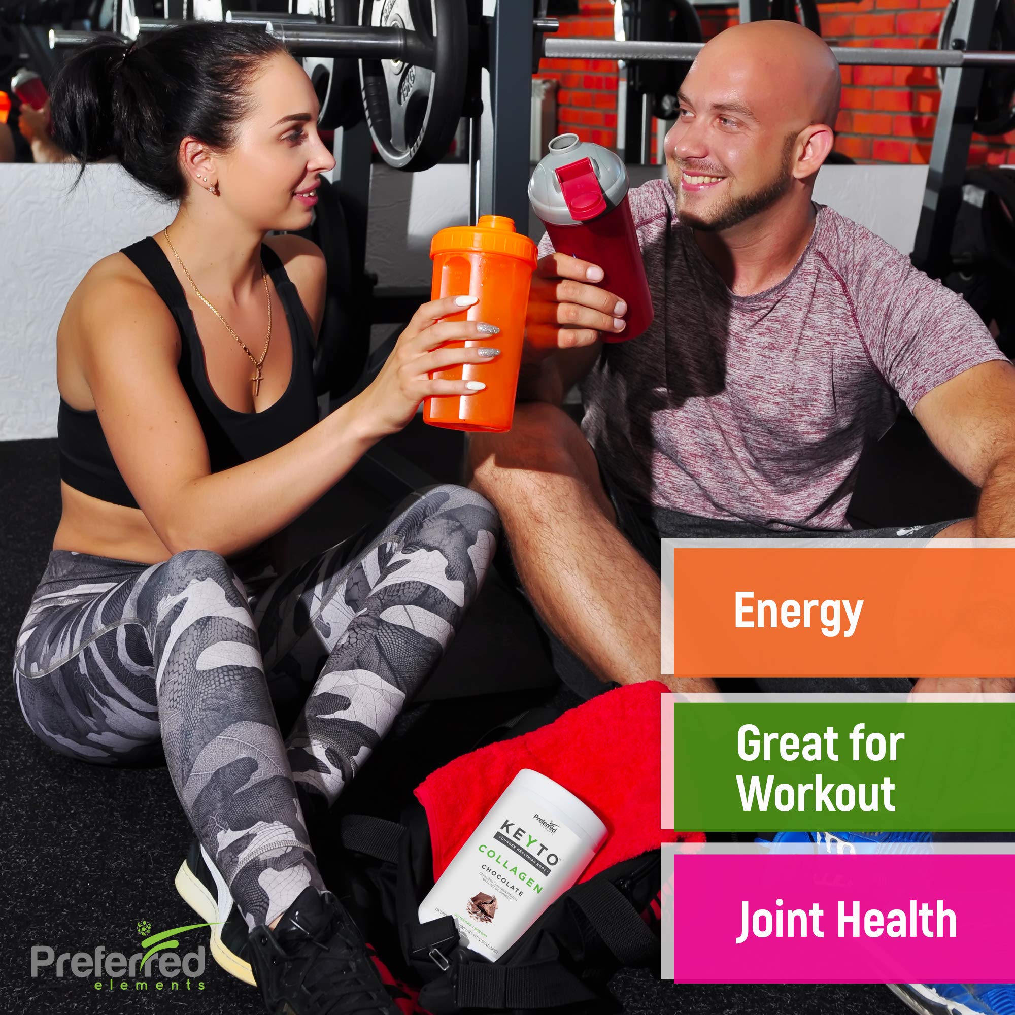 Preferred Elements KEYTO chocolate label closeup showing grass-fed collagen sources