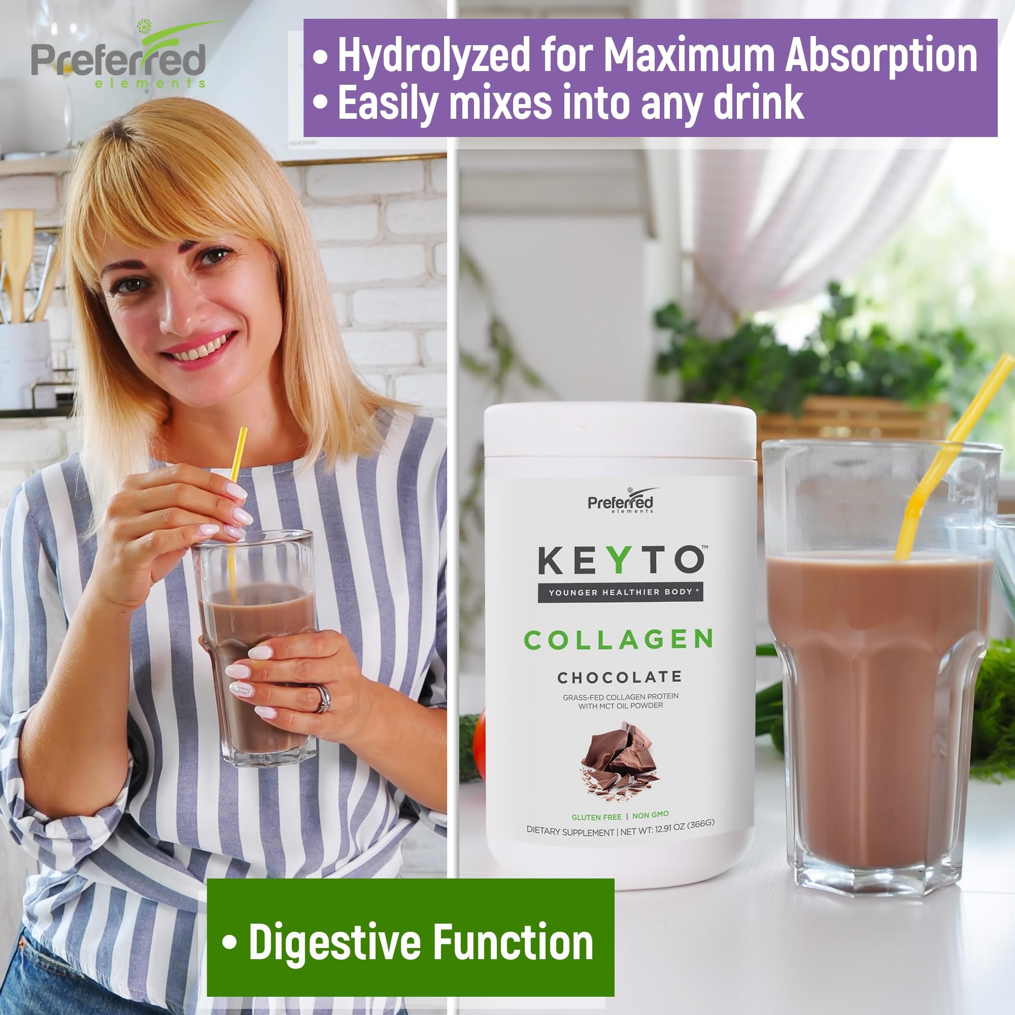 Preferred Elements KEYTO chocolate shake glass with creamy cocoa nutrition