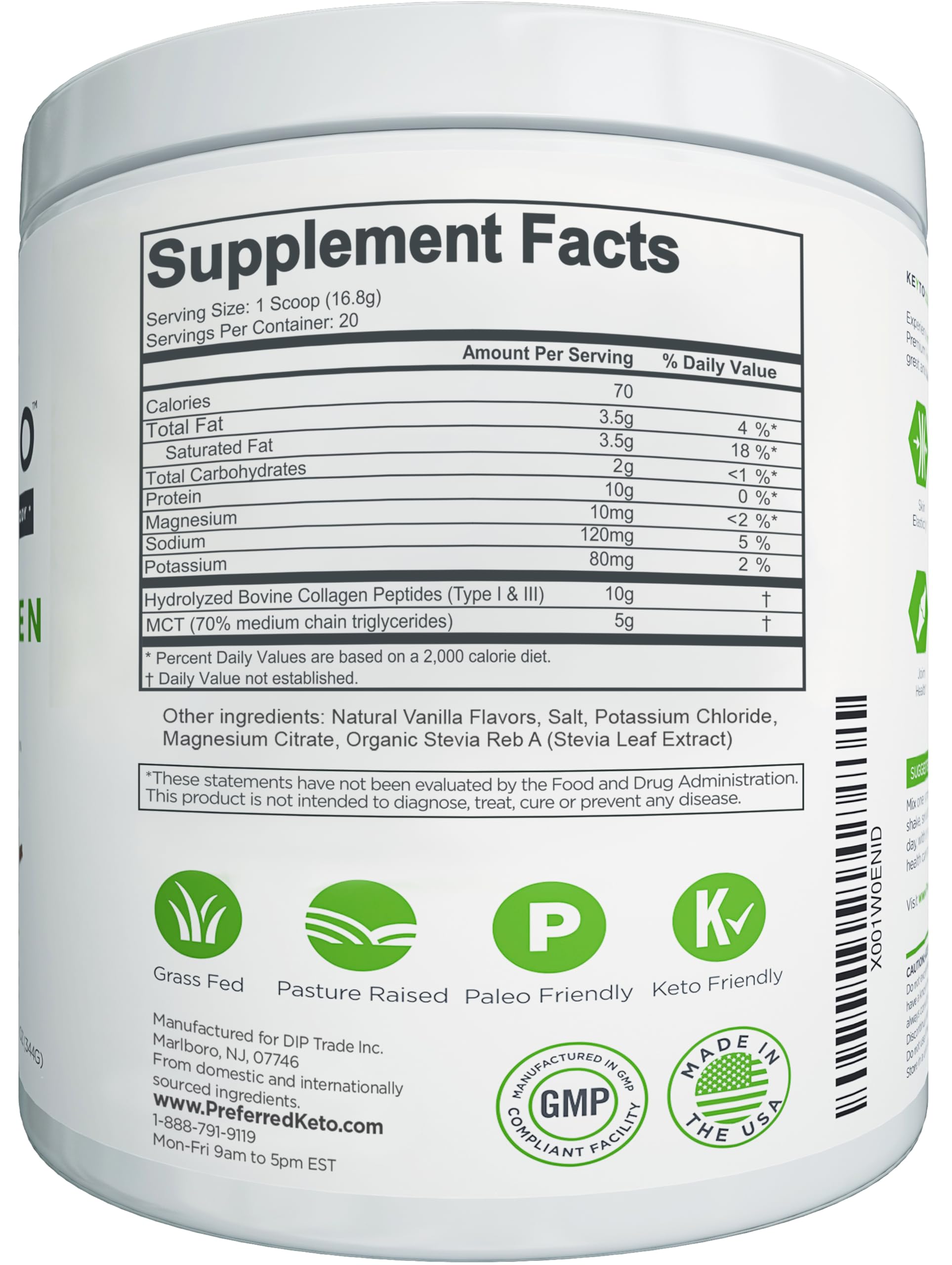 Close-up of the Preferred Elements Vanilla label, clean ingredients for keto and paleo lifestyles.