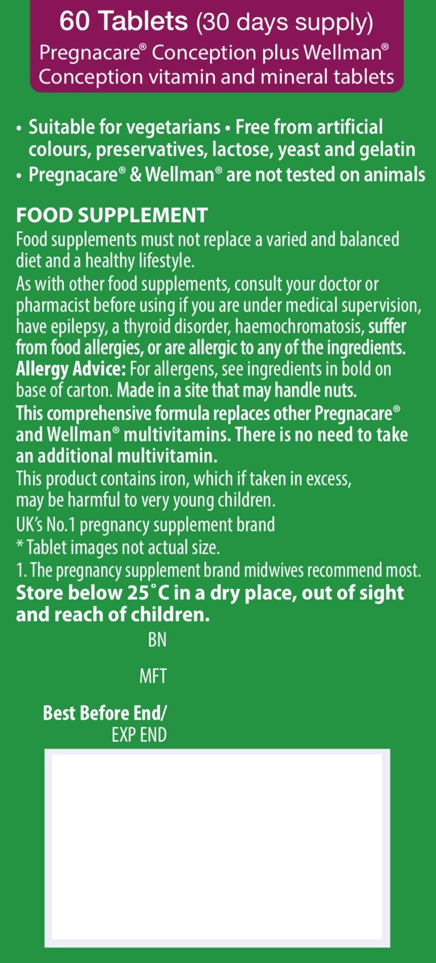 Pregnacare His conception tablets close-up highlighting micronutrients for overall well-being.