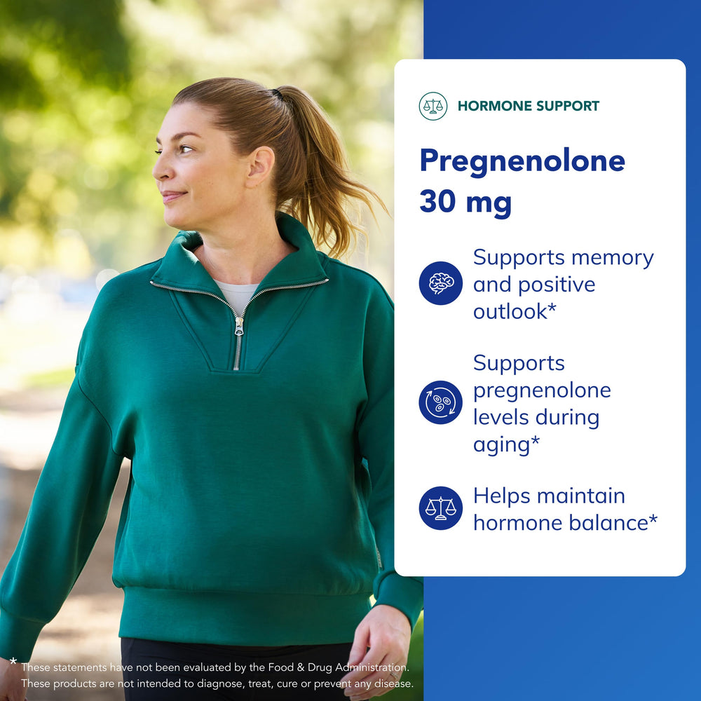 Pregnenolone 30mg pill label; clear dosage information for easy tracking