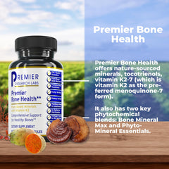 Premier Bone Health label detail showing natural ingredients and quality focus