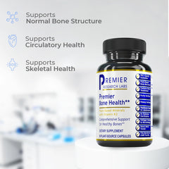 Premier Bone Health bottle featuring Vitamin K2-7 for targeted calcium delivery
