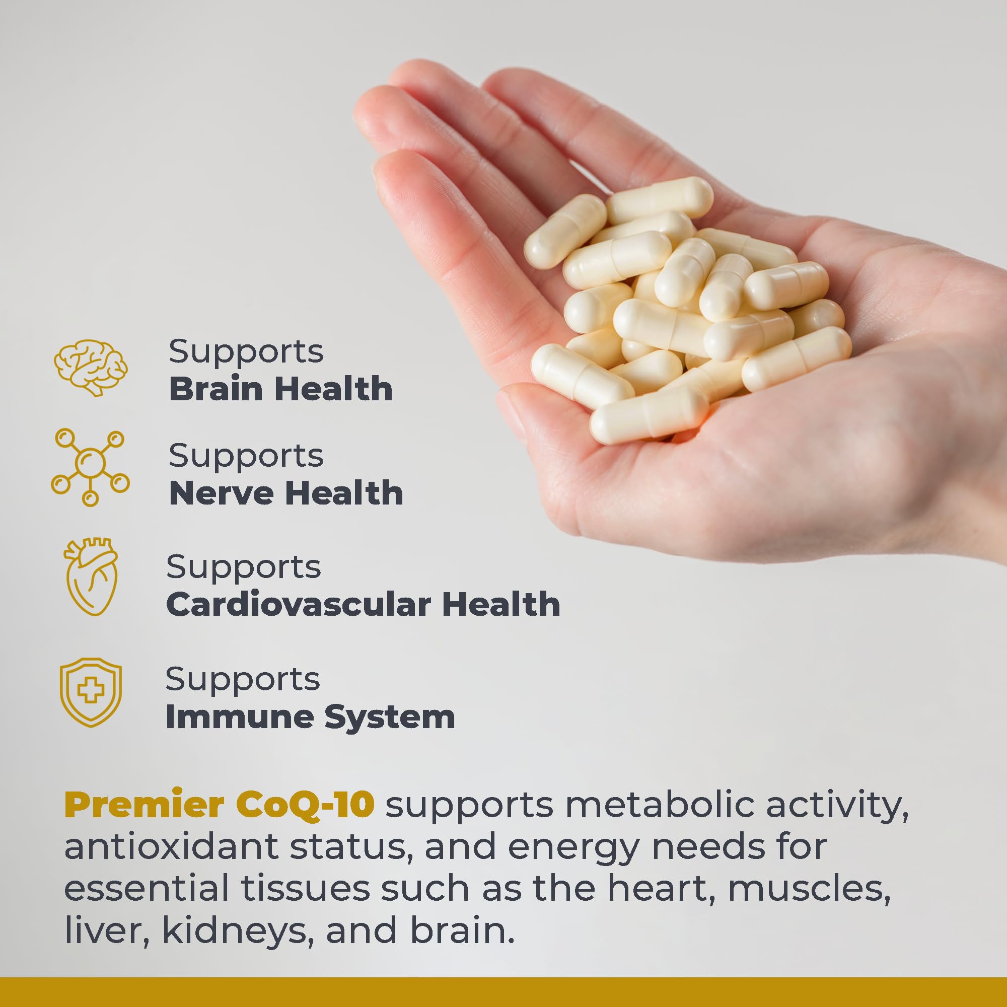 Premier Research Labs CoQ10 capsules on shelf for daily energy support