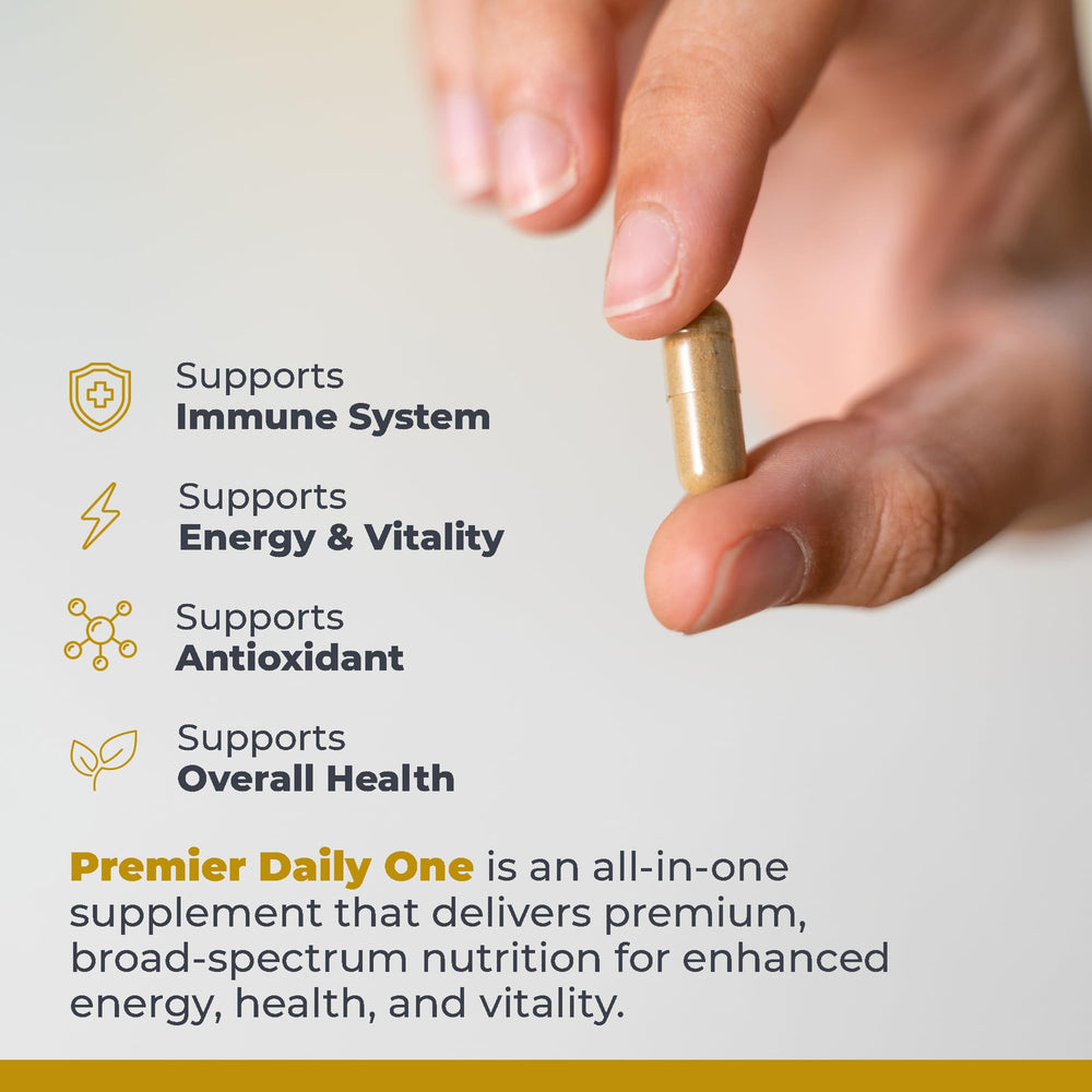 Premier Daily One green tea extract visualization emphasizing EGCG for daily vitality.