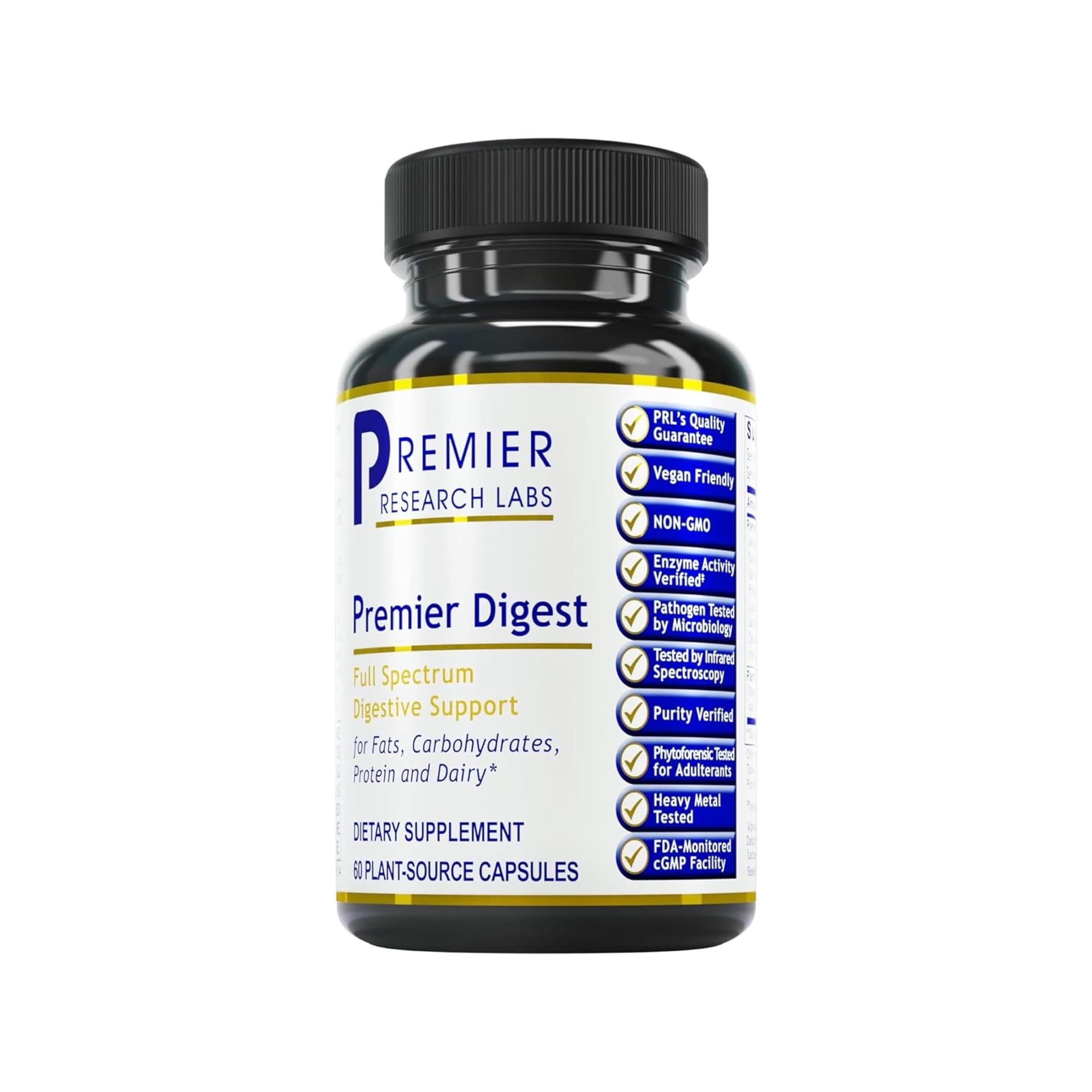 Premier Research Labs Active Digestive Enzymes bottle pour supports meal-time digestion and comfort.