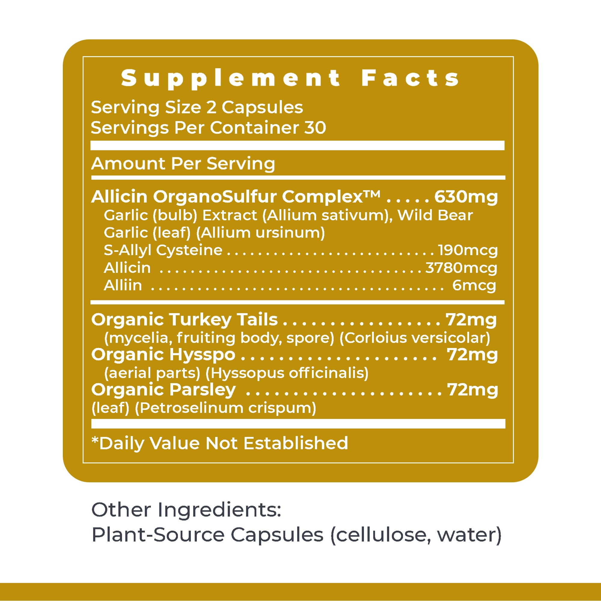 Dosage directions graphic reinforces two capsules daily for easy adherence