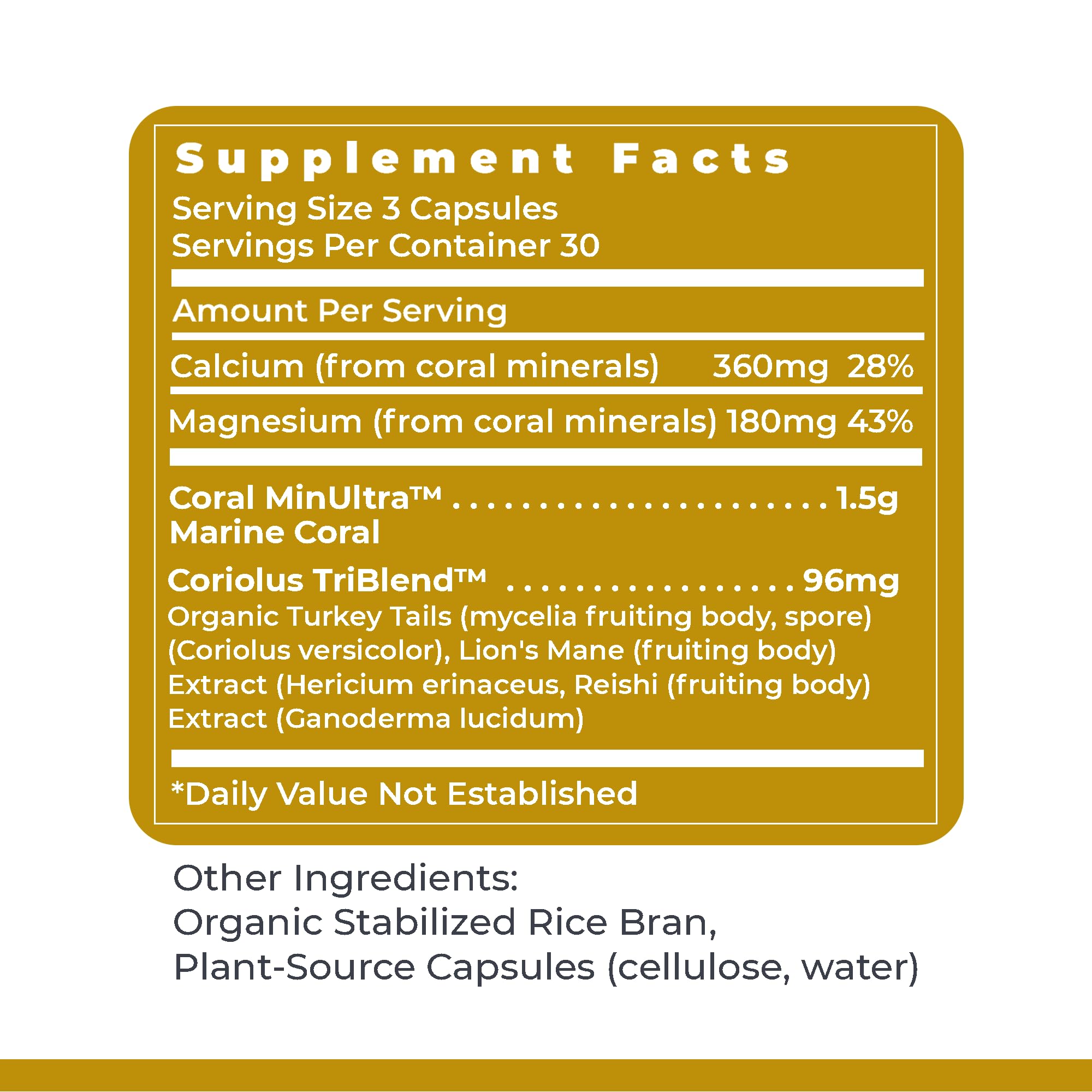 Premier Research Labs Calcium Magnesium Plus ingredients panel highlights marine coral minerals.
