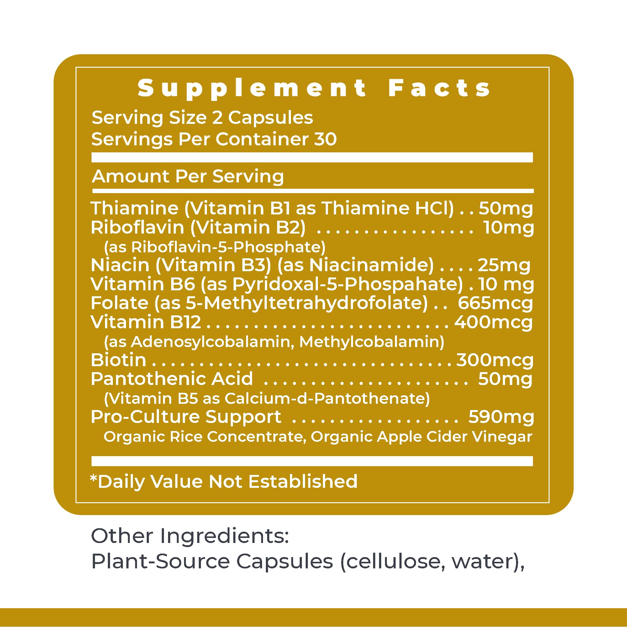 Label close-up on Complete B highlighting vitamin B complex benefits