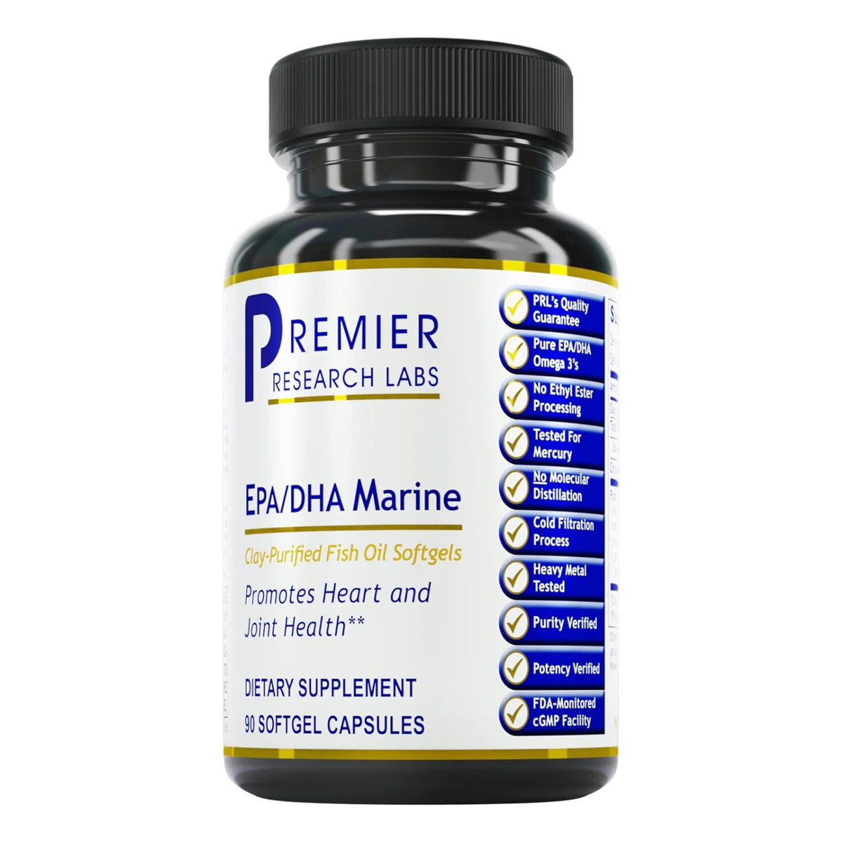 Premier Research Labs EPA DHA Marine Softgels bottle on shelf shows brand and product name