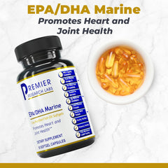 Close-up of Premier Research Labs EPA DHA softgels capsules
