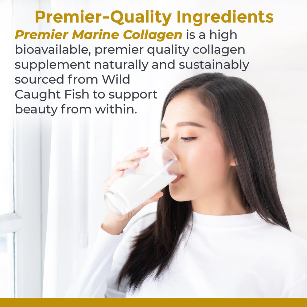 Premier Research Labs Marine Collagen being poured into a glass for versatile mixing.